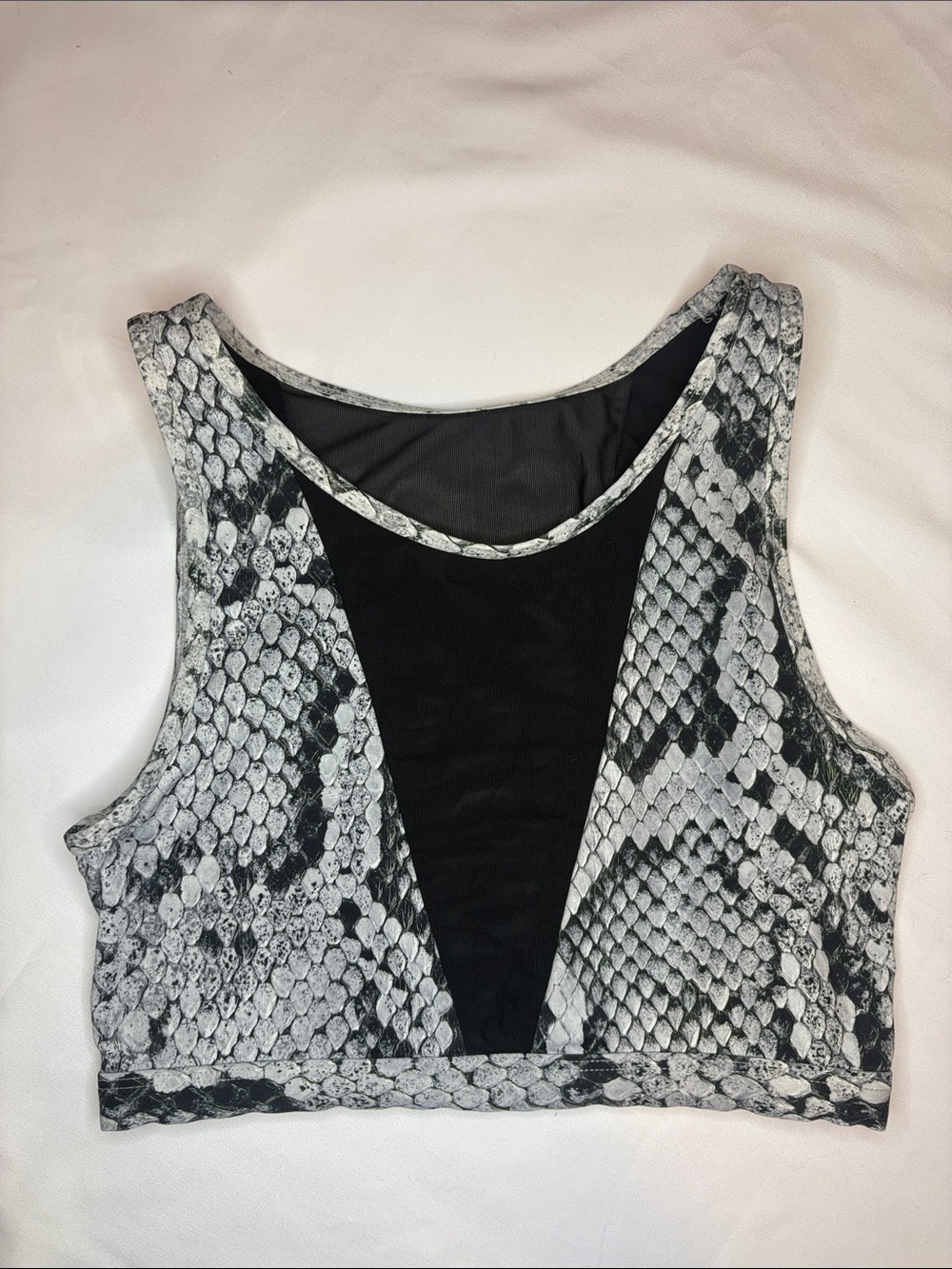 Varley Bassett Sports Bra Mesh Contrast Accent Panel Python Snake Cobra Print XS